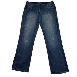 Affliction Mens Jeans Blue Denim Distressed Straight Leg Size 38x36